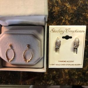 2 pair earrings 14k & 18k over sterling silver